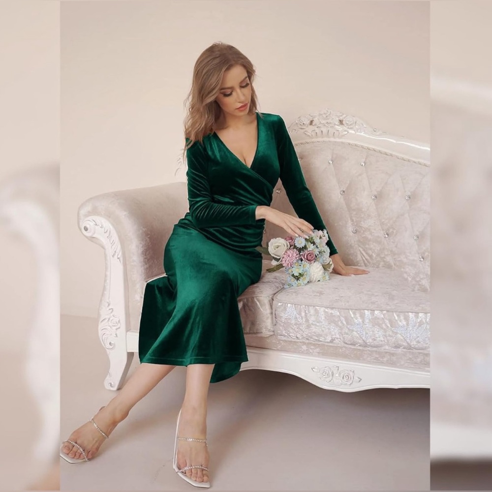 Dress Long Sleeve V Neck Ruched Bodycon Wrap Dress Z4